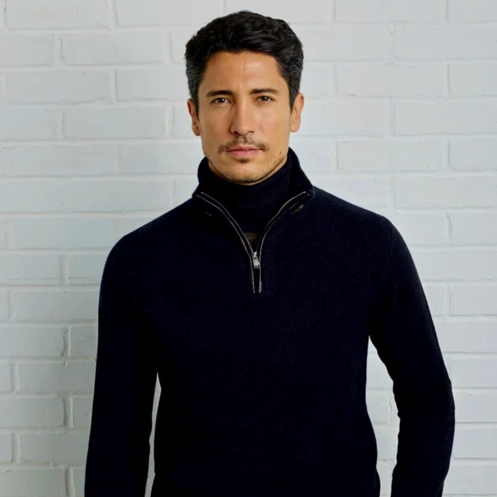 Franck Namani cashmere/silk deer skin detail quarter zip sweater